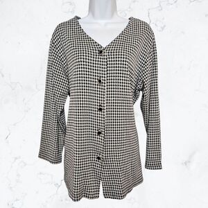 Vintage 80s Studio C Knits Black & White Houndstooth Button Up Shirt Sweater